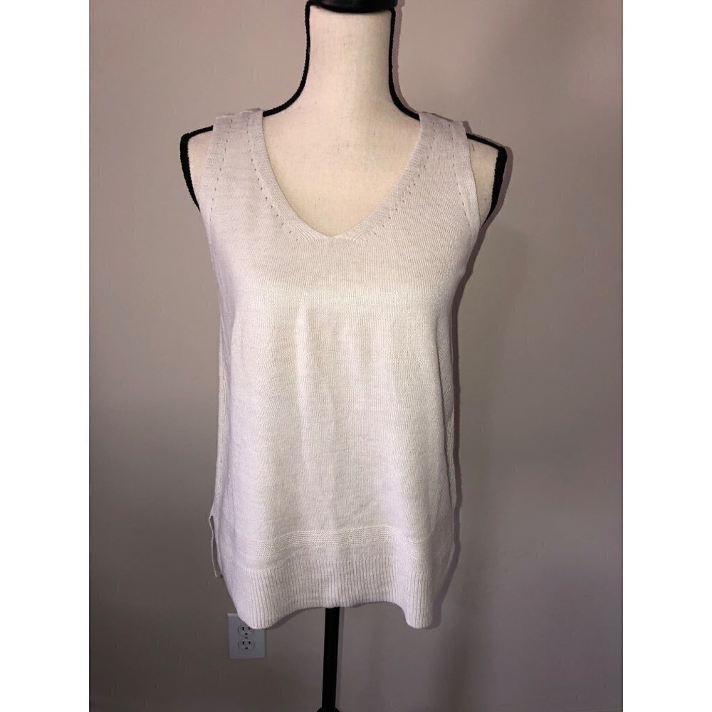 Womens Size S Tank Sweater Swank Top Oatmeal Sparkle V Neck Beige Neutral Gold